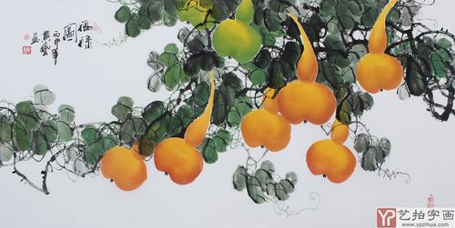 黄艺四尺横幅写意国画葫芦《福禄图》