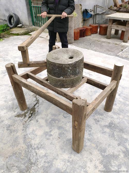 漂亮老石磨民俗手推磨完整一套