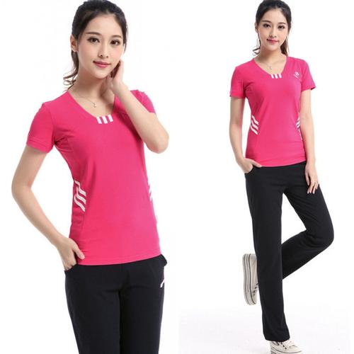 雅登路旗舰店领运动健身女跑步休闲服装 v 夏季运动服女套装修身显瘦