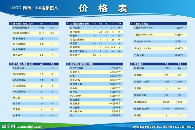 图文快印店价格表图片