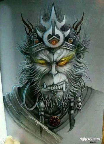 我是雕刻师,齐天大圣头像纹身素描雕刻手稿图案素材