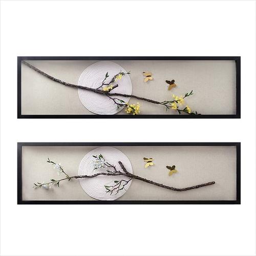 现代中式实物立体挂画客厅树枝花卉蝴蝶装饰画卧室床头背景墙壁画