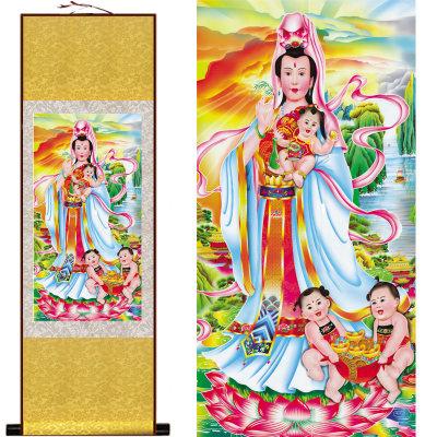 送子观音娘娘画像挂画 丝绸画 求子卧室装饰画 卷轴画 已装裱_7折现价