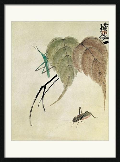 齐白石的中式工笔花鸟风景平光