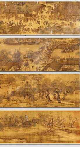 歌曲(踏古)清明上河图水墨画全卷舞台背景