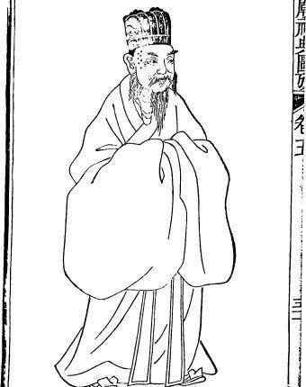 中国古代人物插画-拄着拐杖的老人和树木白描古代人物图-戴着帽子的