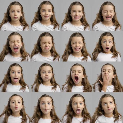 小女孩的不同面部表情的肖像