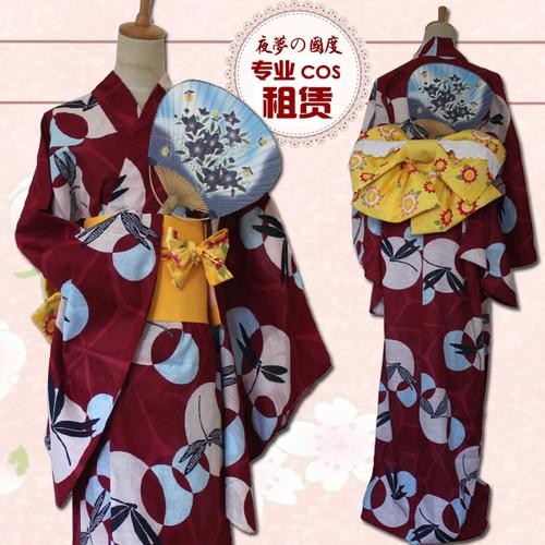 现货 纯棉日式和服浴衣女日本和服改良版cos和服短款