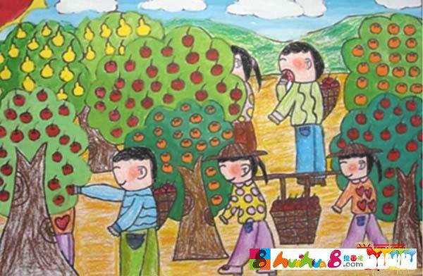 秋天果园丰收的景象儿童画