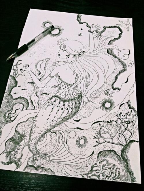 美人鱼 插画 线描装饰
