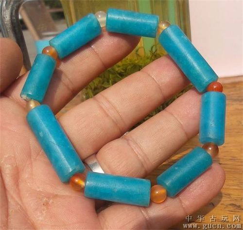 蔚蓝迷人的汉代老天河石管珠手串