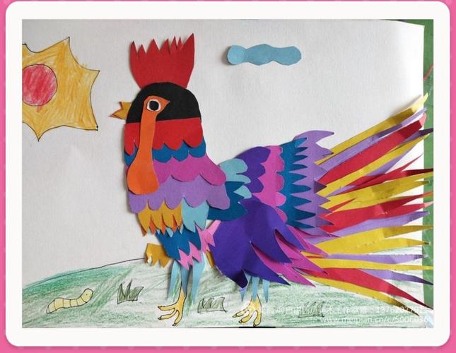 跟老师一起探索了公鸡动手制作了手工创意画