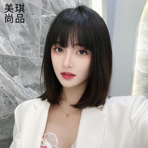 假发女短发自然全头套式真人发丝漫画刘海锁骨发圆脸空气刘海直发