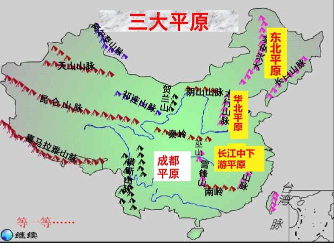 三大平原 天山山脉 阴山山脉 华 北 平 原 a b 巫 山 东 北 平 原