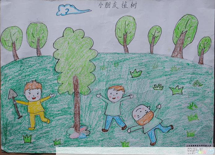 儿童画春天的图画小朋友植树儿童画春天