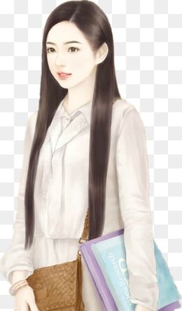 冬季冬日长发女青年卡通手绘