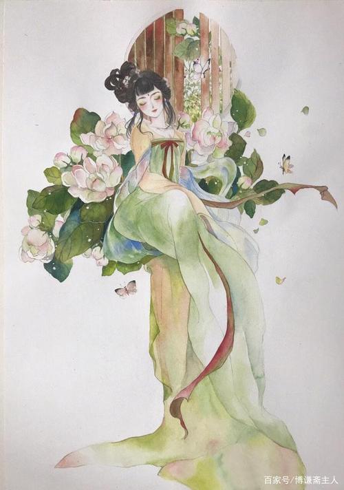 带有古风色彩的人物水彩画