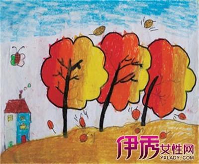 美丽的秋天画画图片 儿童画画树叶手工作品秋天的图画-在线图片欣赏