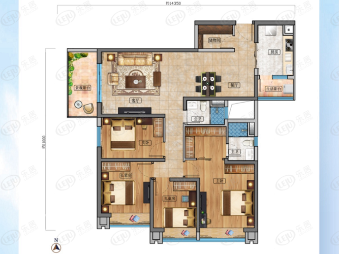 海伦国际4室4卫户型图 - 昆明乐居