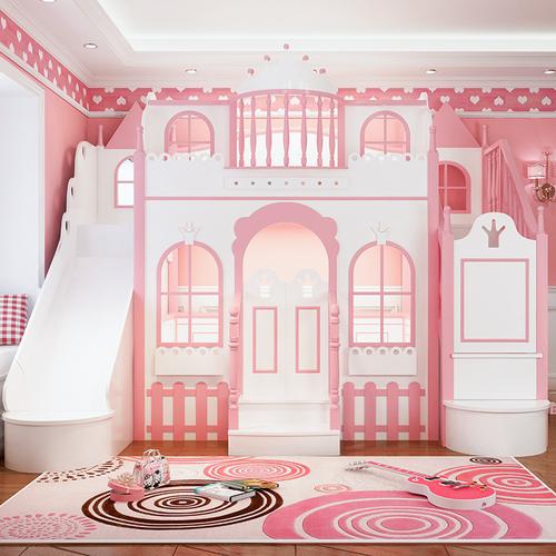 儿童乐居贝贝公主少女梦幻城堡上下床滑梯实木创意护栏儿童床