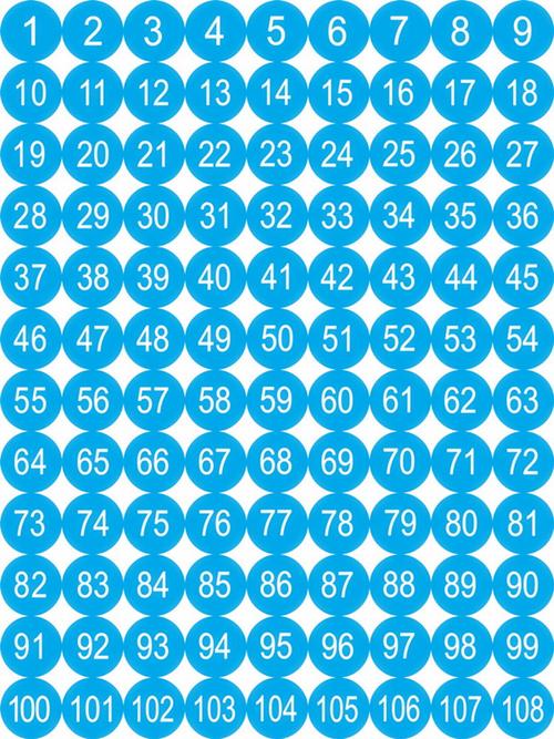 数字1-108号 彩色不干胶工号标签纸圆形号码贴纸 数字