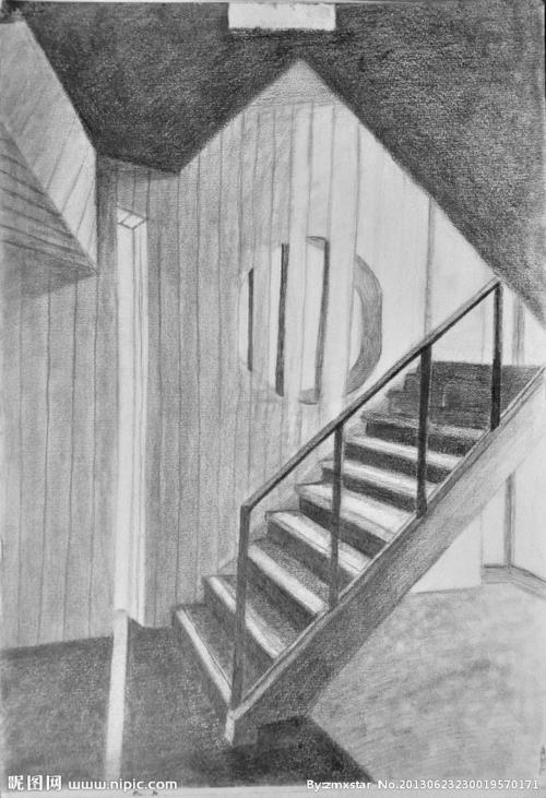 素描楼梯图片