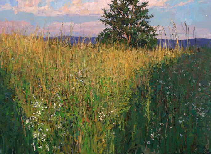 美丽鲜花草地风景油画