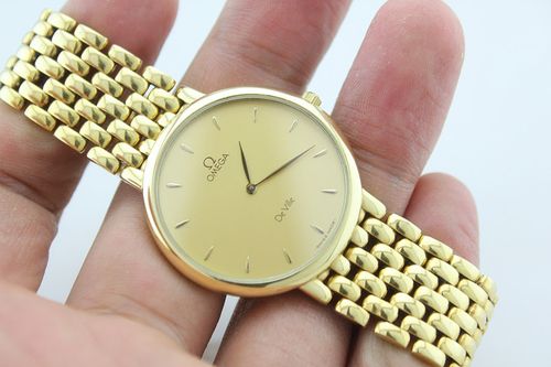 原装正品二手欧米茄蝶飞系列超薄石英男表18k金表经典款式