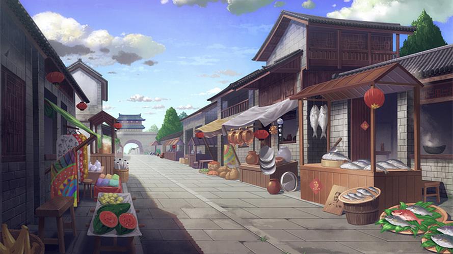 【场景 - 原画】街市|插画|游戏原画|银雪胜苓洁