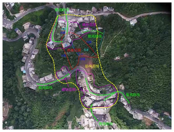 箐头村地质灾害发生前当地政府制定的撤离路线.