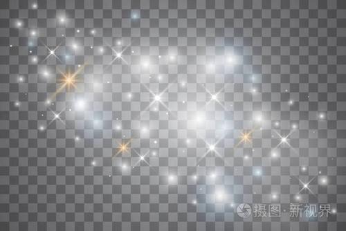 火花闪光的特殊光效果. 矢量在透明背景上闪闪发光. 圣诞抽象图案.