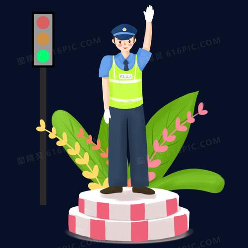卡通手绘交警指挥交通插画
