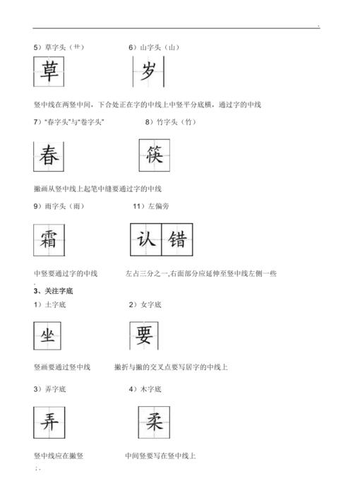 汉字田字格标准写法
