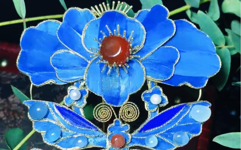 复刻清代蝶戏牡丹多宝仿点翠发钗不用翠鸟羽毛从我做起鹅毛仿点翠一样