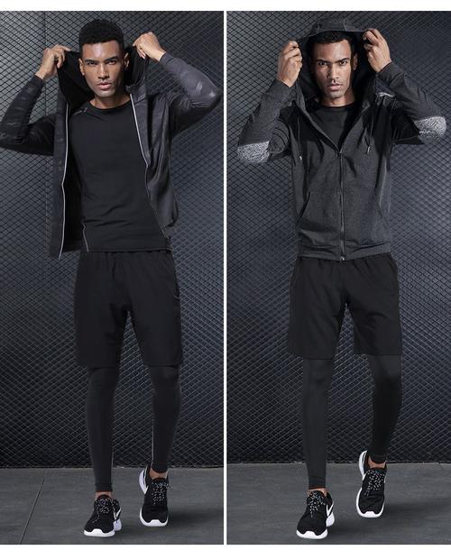 健身衣服男训练速干冬天房运动套装篮球户外紧身冬季跑步服五件套 五