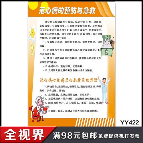 冠心病的防护与急救科普海报心绞痛心肌梗死护理挂图医院宣传画全视界