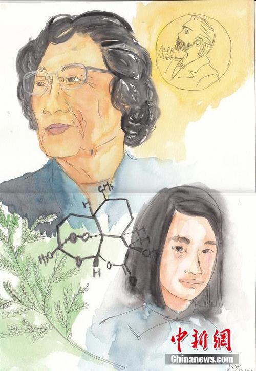学弟学妹为屠呦呦作画 "大师姐"形象萌意十足