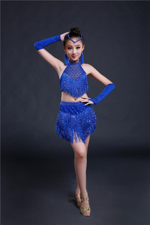 儿童拉丁舞演出服流苏拉丁舞裙舞蹈服考级拉丁舞服装练功服女大童