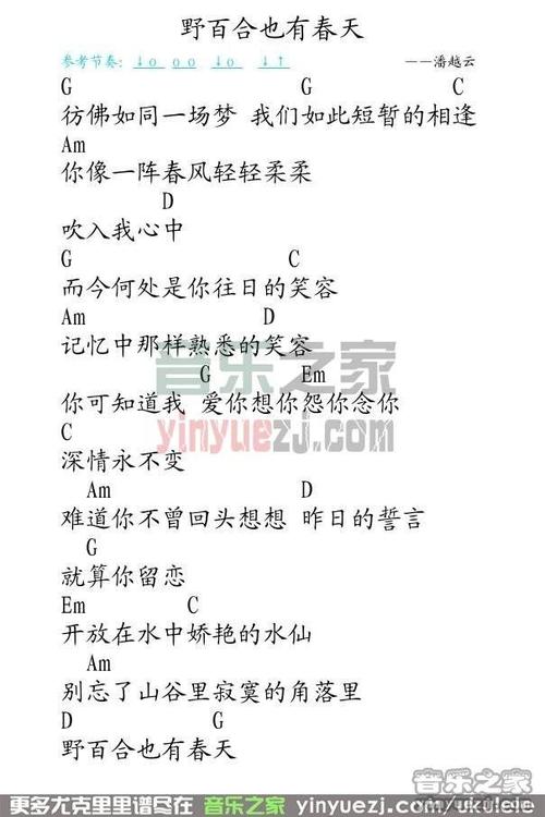 弹客g调版 罗大佑《野百合也有春天》尤克里里弹唱谱