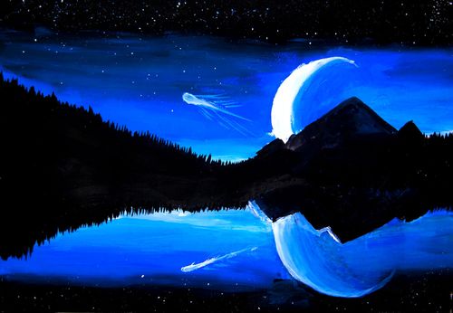 月亮倒影油画图片