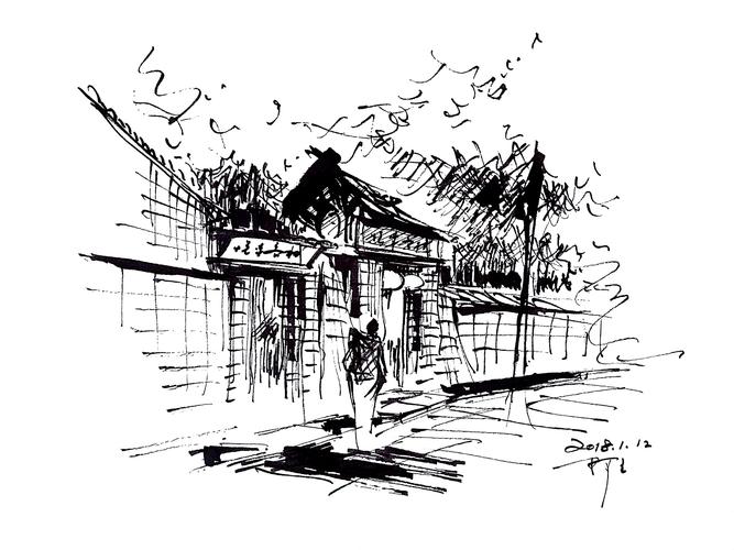 速写阿王风景建筑速写钢笔画