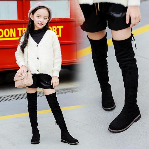 新童鞋加绒靴子女童过膝长筒雪地靴儿童单靴2018秋冬季新款公主鞋