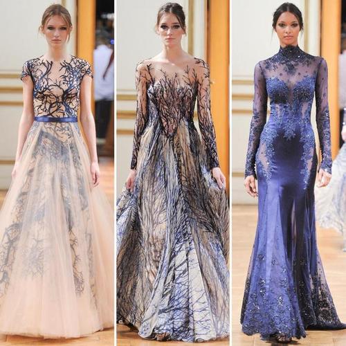 zuhair murad"魔法森林"高定礼服:神秘树枝状刺绣
