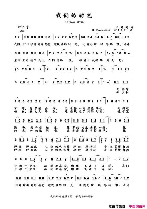 《我们的时光神奇先生词曲》原创简谱, - 歌曲简谱