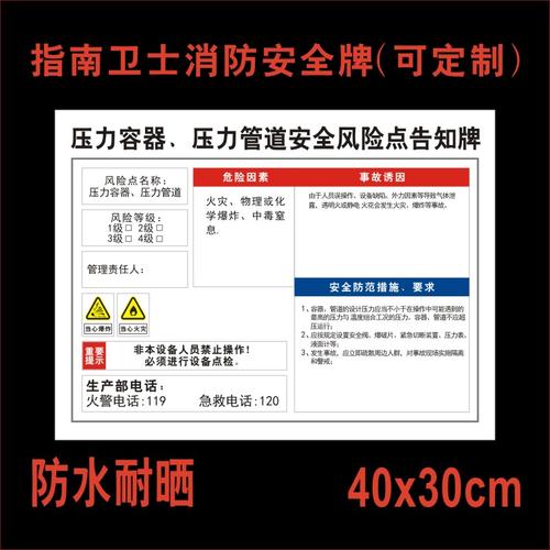 压力容器 压力管道 安全风险点告知牌 化工厂生产车间