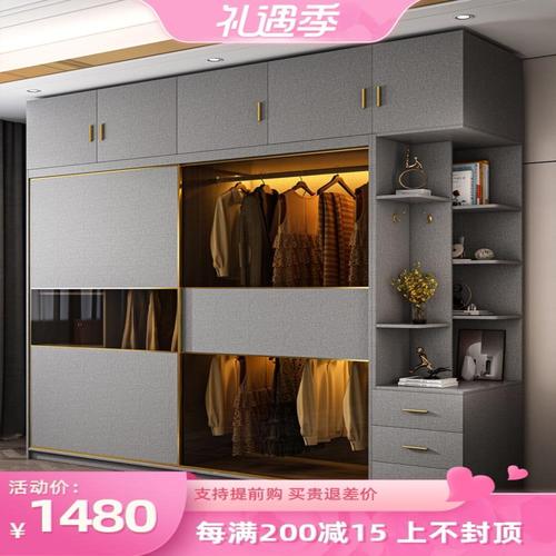 2021年新款衣柜推拉门,2021年新款衣柜图片 2021新款卧室推拉门衣柜北欧玻璃柜子布纹移门现代转角家用储物柜