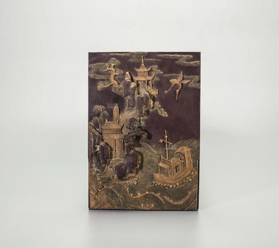 chinese stone tablet carved boat scene, qing dyna