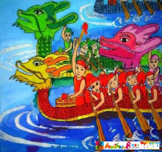 端午节赛龙舟的儿童画