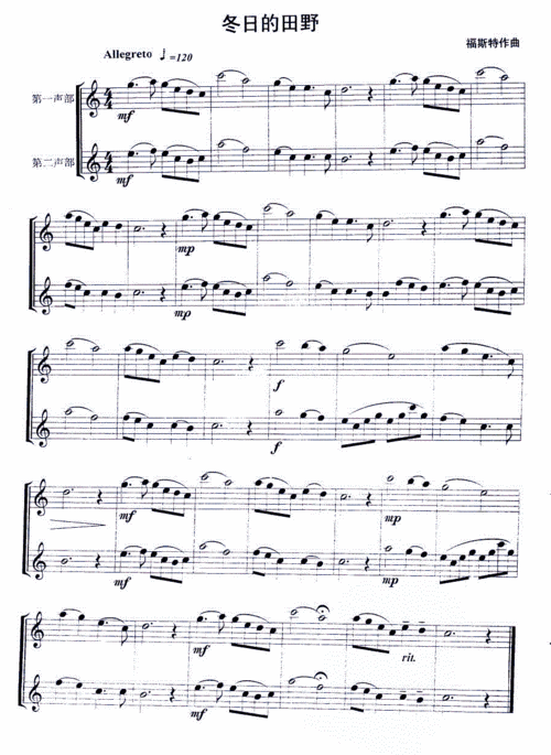 冬日的田野 二声部