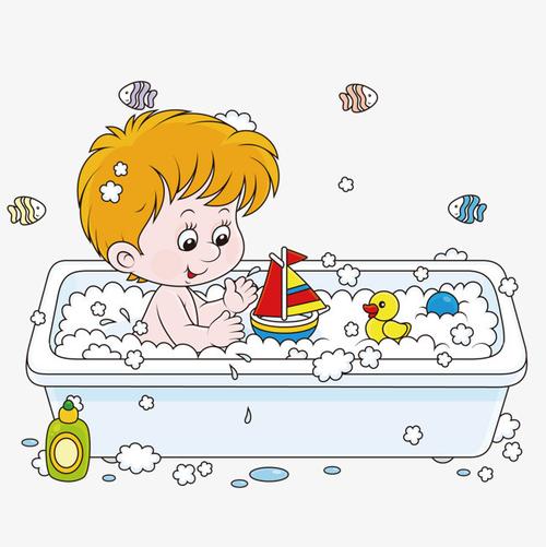 可爱卡通沐浴男孩